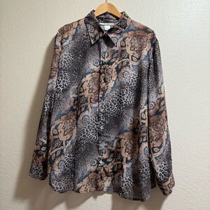 Timamisu - Floral and Animal Print Button-Up Blouse - Size 2X